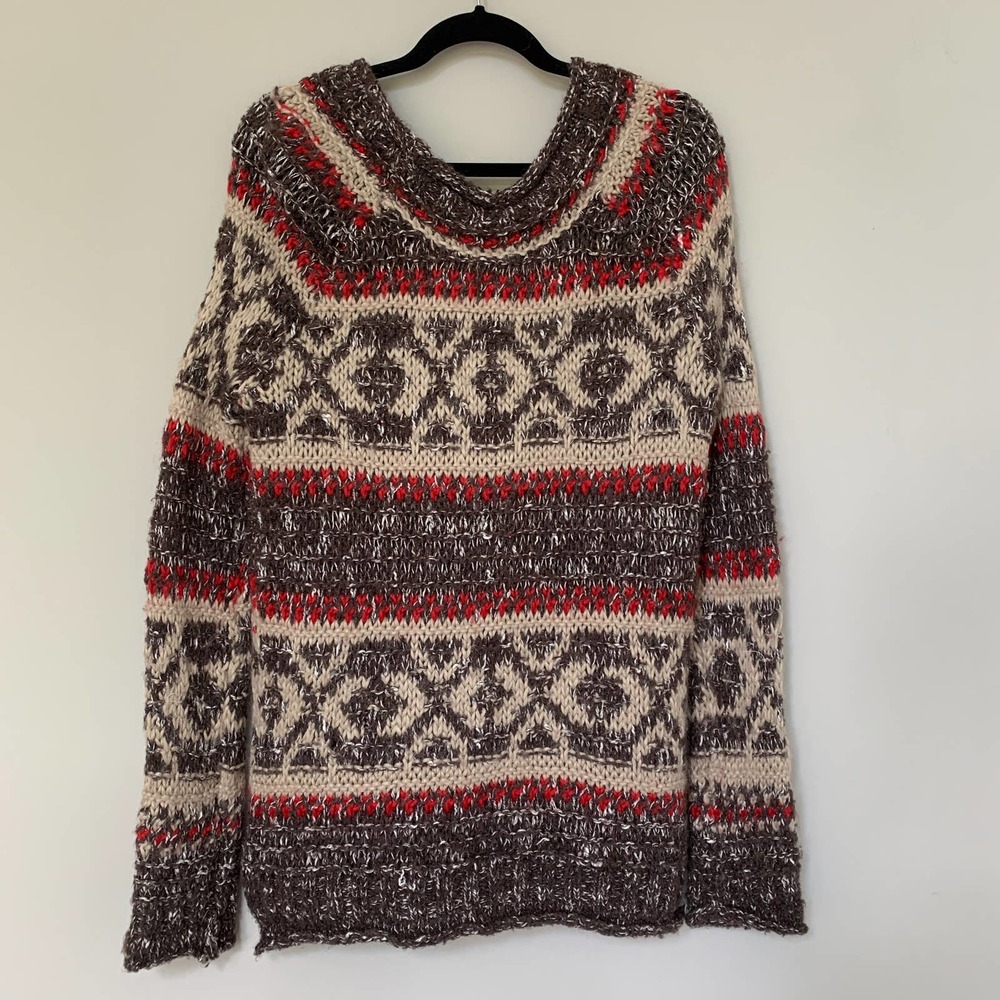 Free People fair isle boho sweater chunky knit longer length long sleeves size L